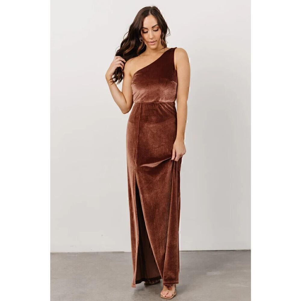 Baltic Born Tatiana Velvet One Shoulder Maxi Dress Women's Rust Size Small - Picture 1 of 7